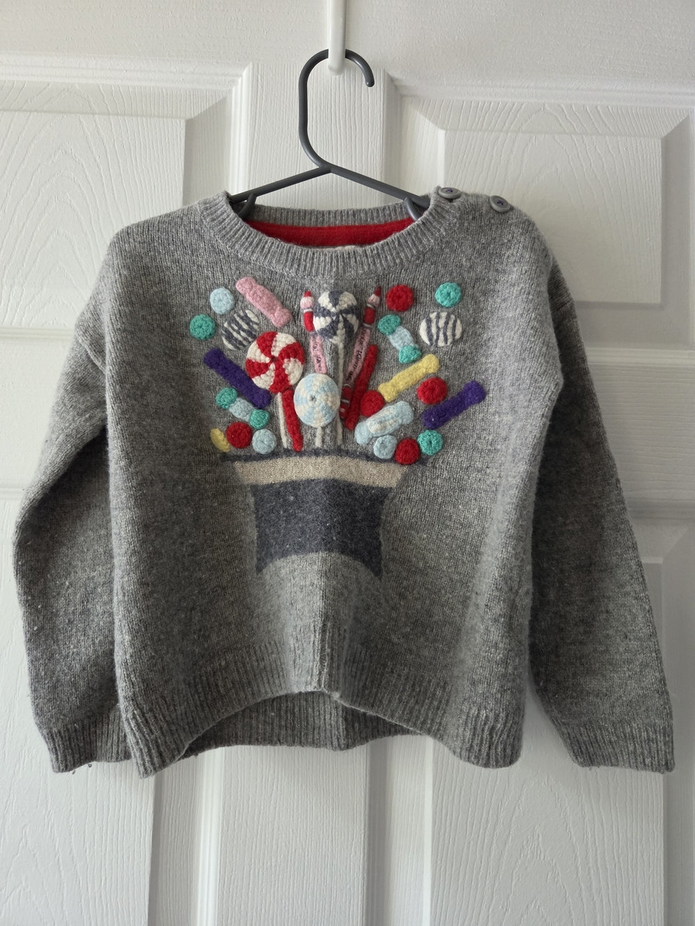 Mini Boden Inspired By Roald Dahl Girls' Gray Holiday Candy Bouquet Sweater 4-5Y